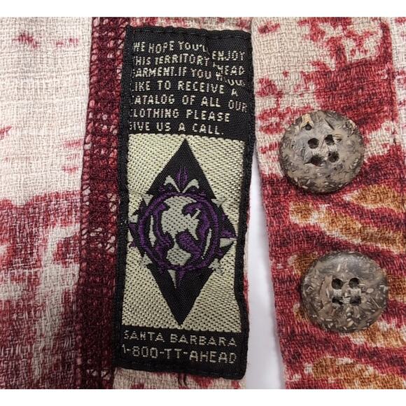 VTG The Territory Ahead Camp Shirt Mens XL hi Rust Tan Geometric Print Button Up - Picture 6 of 14